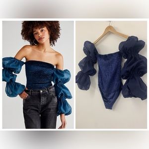FREE PEOPLE INTIMATELY Girls Just Wanna Indigo Blue Velvet Bodysuit, Size XS